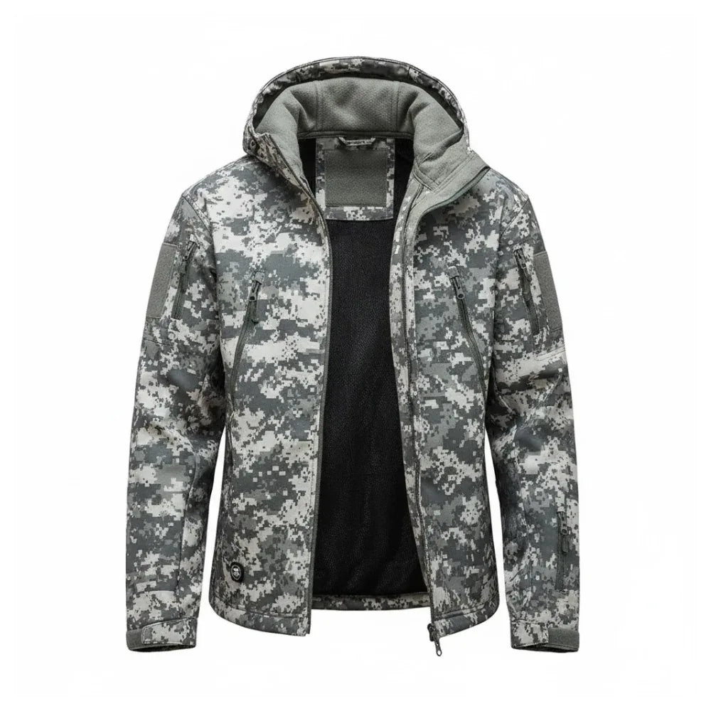 DESTOCKAGE] Veste A10 softshell STORM avec capuche CAMO – France Ecussons Design
